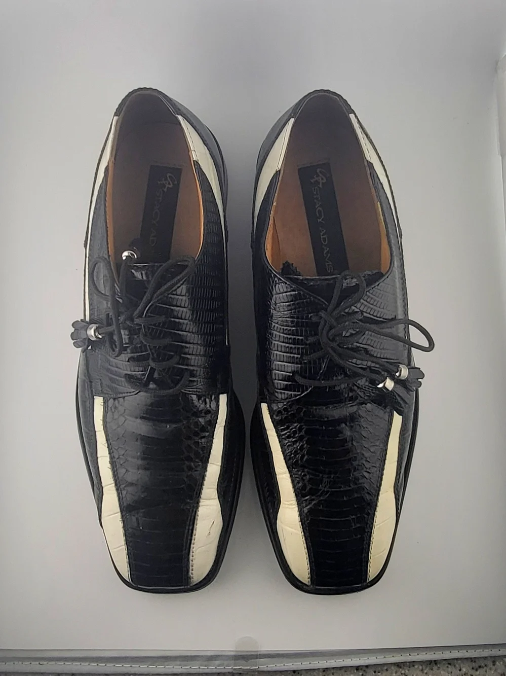 Listing Title  Stacy Adams Men’s Genuine Snakeskin Shoes TwoTone Bl/Wht Oxford 9